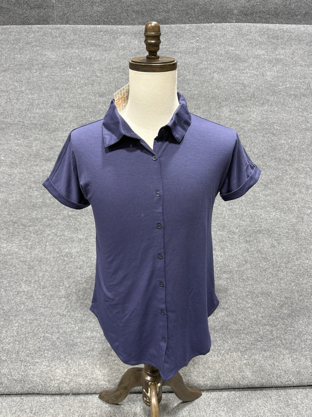 LuLaRoe Charlie Blouse XS 4-6 Navy Blue Solid Button Front Short Sleeve NWT